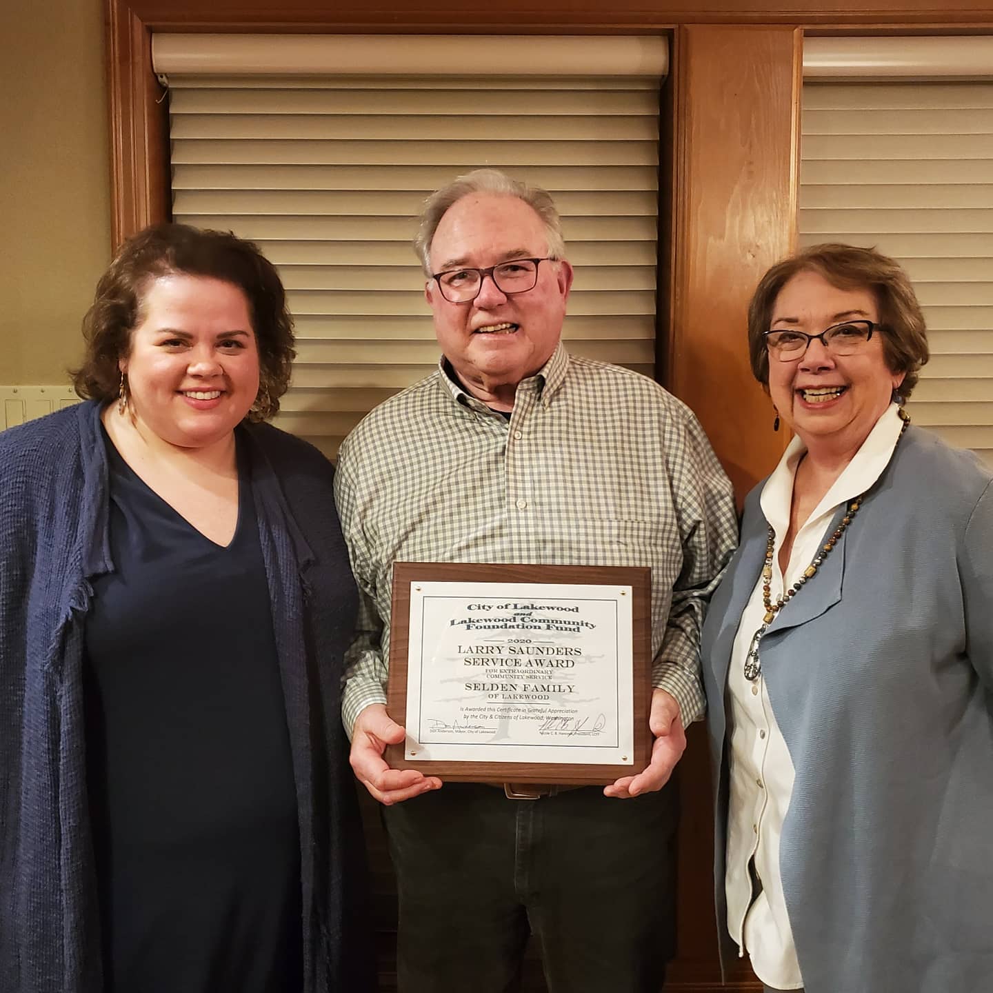 Gayle, Rick and Sharon, accepting the 2020 award virtually.